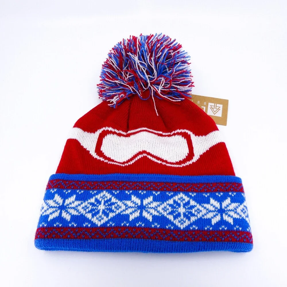 Ski‎ Winter Hat Youth One Size Red Blue Boys Nature Winter Sports Beanie Pom New
